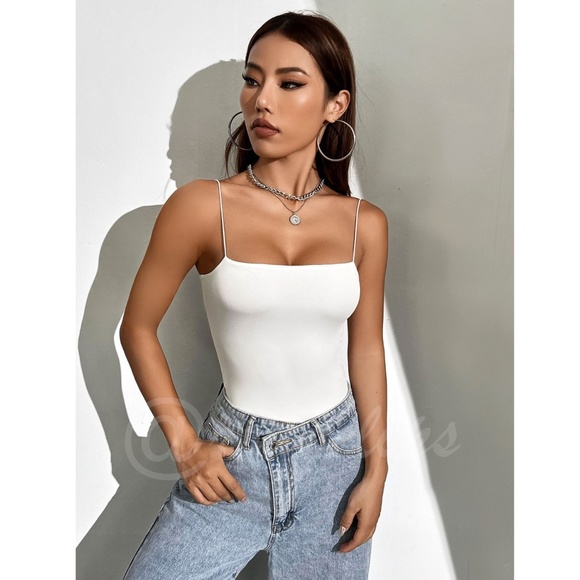 White Slim Bodysuit Cami Straps  Thick, Double-Layered - Picture 5 of 8